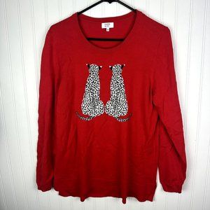 Crown & Ivy Red Wild Cat Sweater Long Sleeve Size‎ Large 100% Cotton